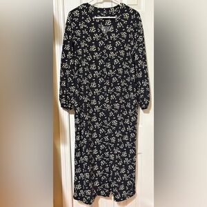Uniqlo Joy of Print Crepe Jersey Long Sleeve Midi Dress Small Black Floral